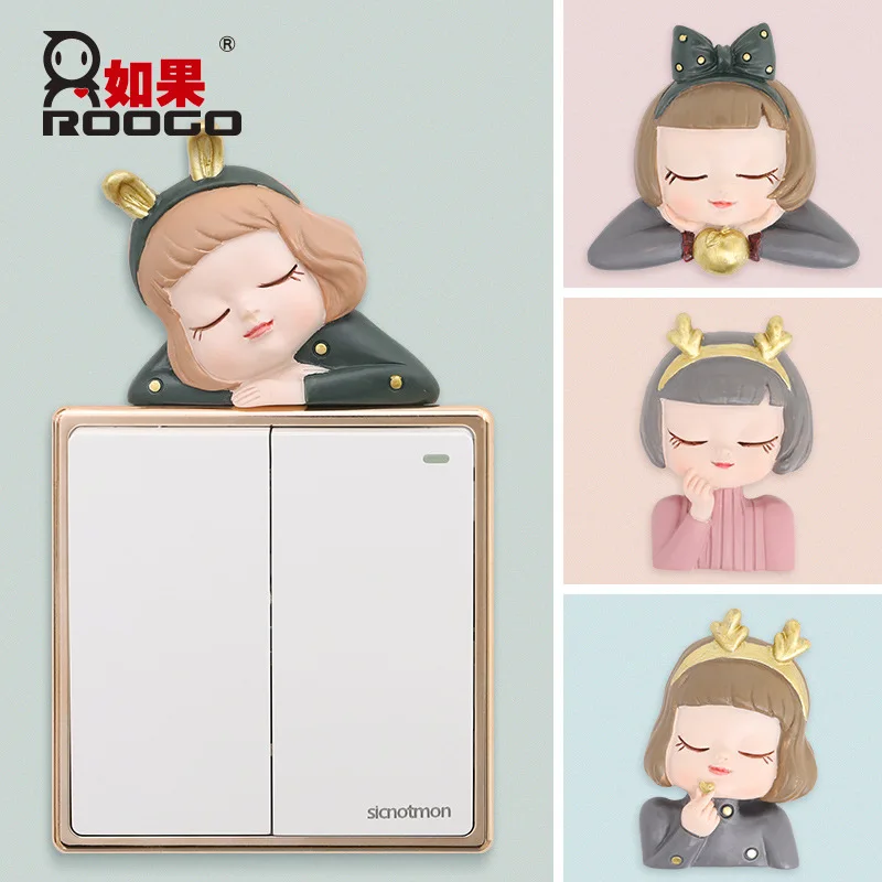 

new creative Nordic style small Lolita switch stickers wall stickers protective cover cute cartoon switch decoration stickers