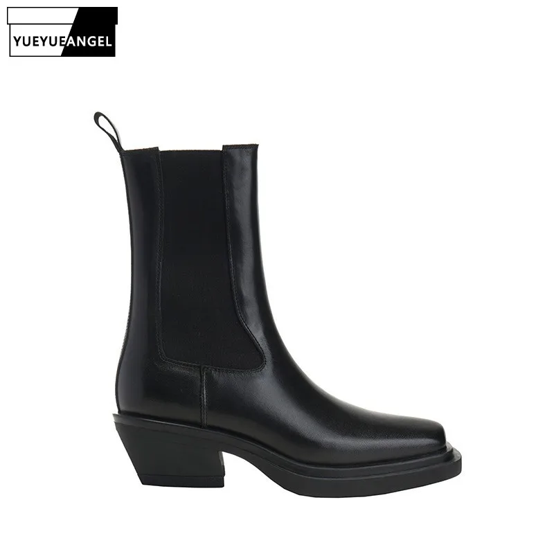 

Fashion Womens Winter New Solid Square Toe Thick Bottom Ankle Boots British Style Height Increasing Outdoor Female Boot