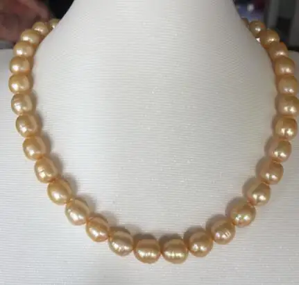 

elegant 10-11mm south sea baroque gold pearl necklace 18inch 14k