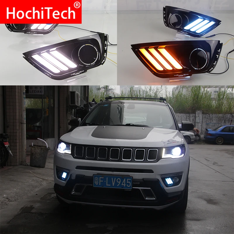Светодиодный дневный ходовой светильник dr для Jeep Compass 2016 2017 2018 2019 с динамическим движущимся сигналом