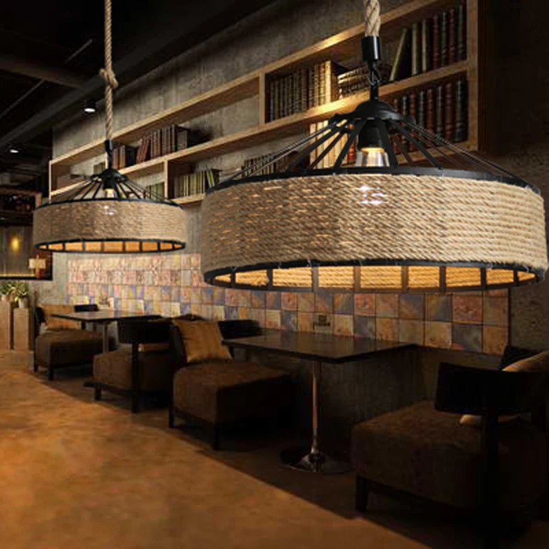 Vintage Hemp Rope Lightning E27 Bulb Industrial Retro Lamp Base Loft Iron Bedroom Dining Room Cafe Bar Deco Pendant Lights | Лампы и