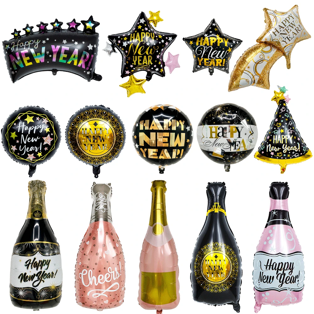 

2022 новогодние и рождественские воздушные шары из алюминиевой пленки, набор воздушных шаров для винной бутылки, ежегодного праздника, дня ро...