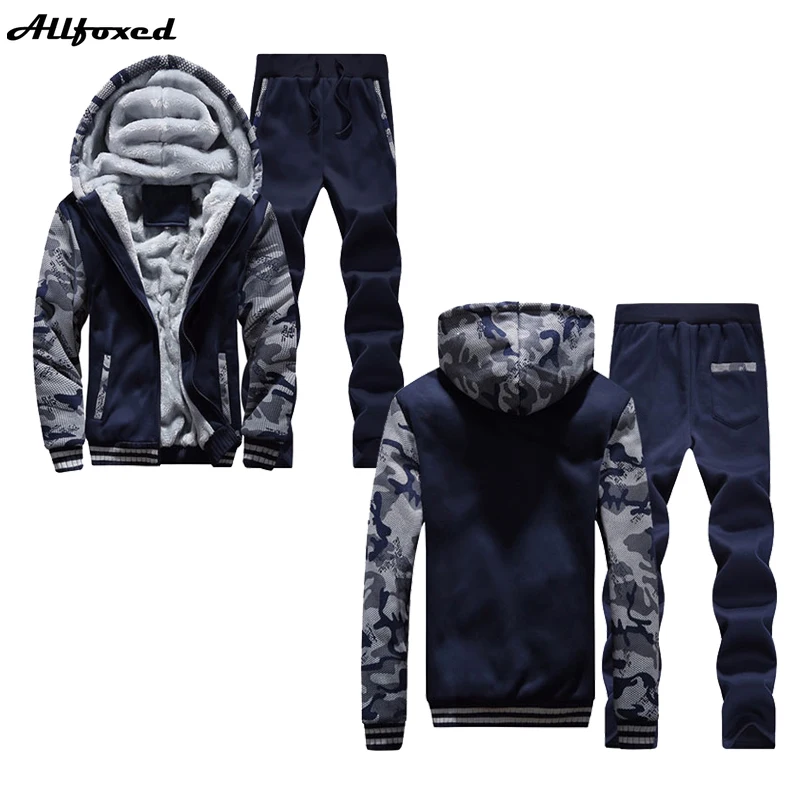 

Fleece Hoodies+Pants Suit Sportswear Set New Winter Tracksuits Men Set Thick Zipper Hooded Sweatshirt Male Hoodie Sporting Suits