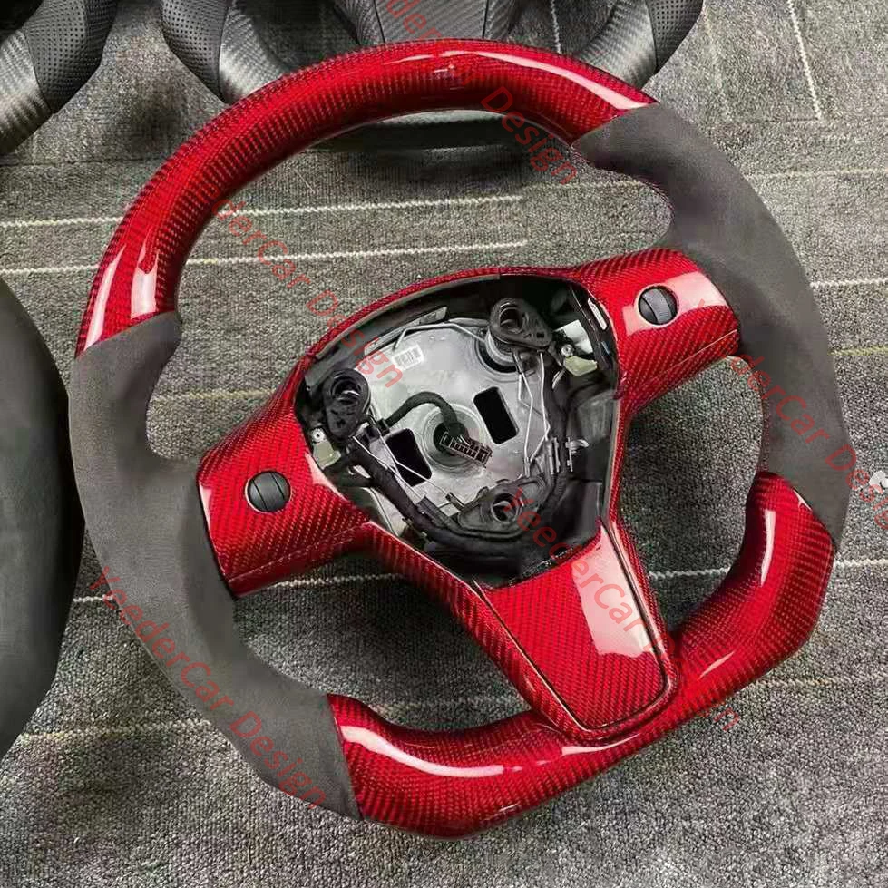 

Cuatomized Carbon Fiber Steering Wheel Leather for Tesla Model 3 2017 2018 2019 2020 Model Y 2019-2020