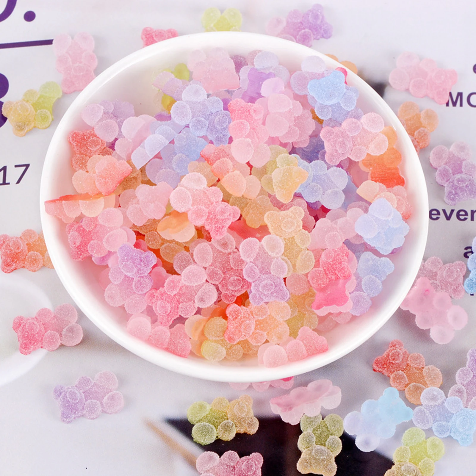 

20pcs Gummy Bear Beads Cabochon Simulation Sugar Jelly Bears Cub Charms Flatback Glitter Resin Crafts For DIY Jewelry Making