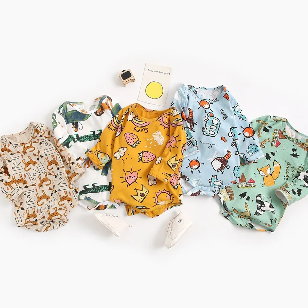 Повседневный Модный комбинезон для новорожденных девочек с длинным рукавом и