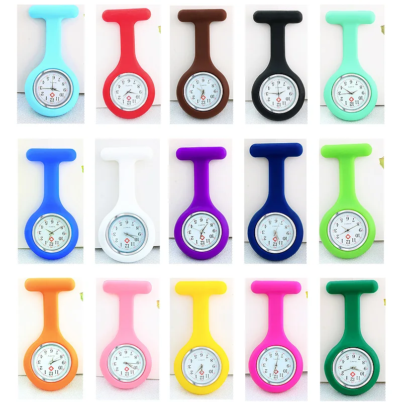 UPS-Reloj de silicona para enfermera, 100 Uds., venta al por mayor, broche, Túnica, reloj Fob con batería gratis, bolsillo de lactancia, electrónico