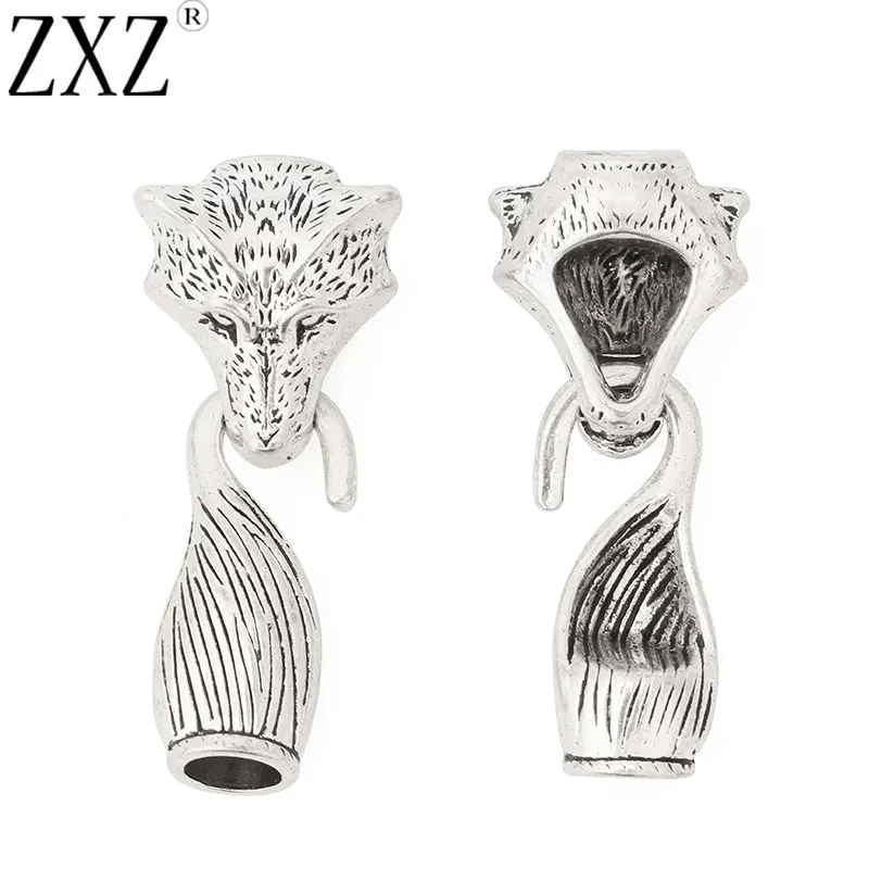 ZXZ 2 комплекта тибетский серебряный головы волка хвост заглушки крючок застежка