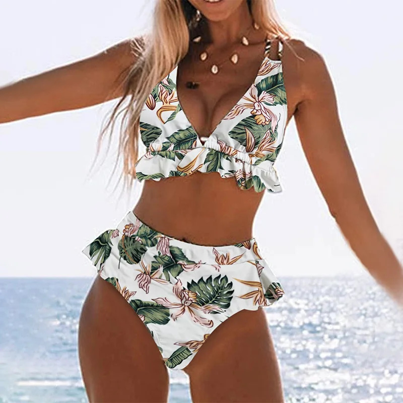 2021 сексуальное бикини с цветочными оборками женский купальник на шнуровке