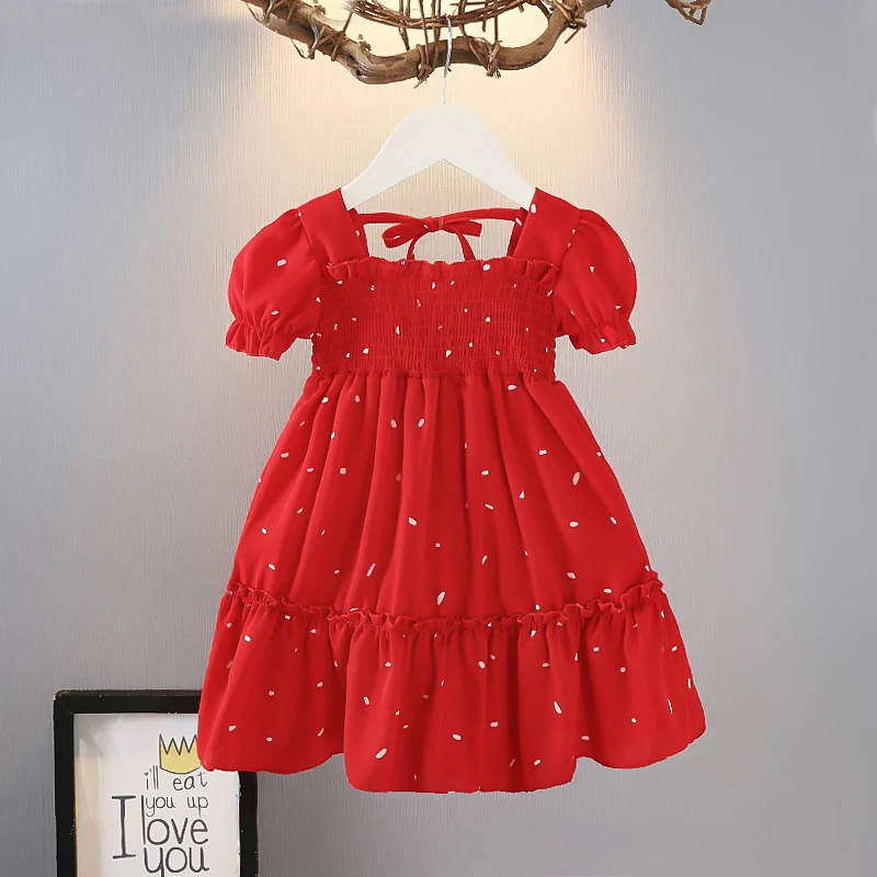 

Платье принцессы с кружевами и короткими рукавами летнее платье с узором в горошек Детские платья в горошек для девочек, От 3 до 8 лет для дев...