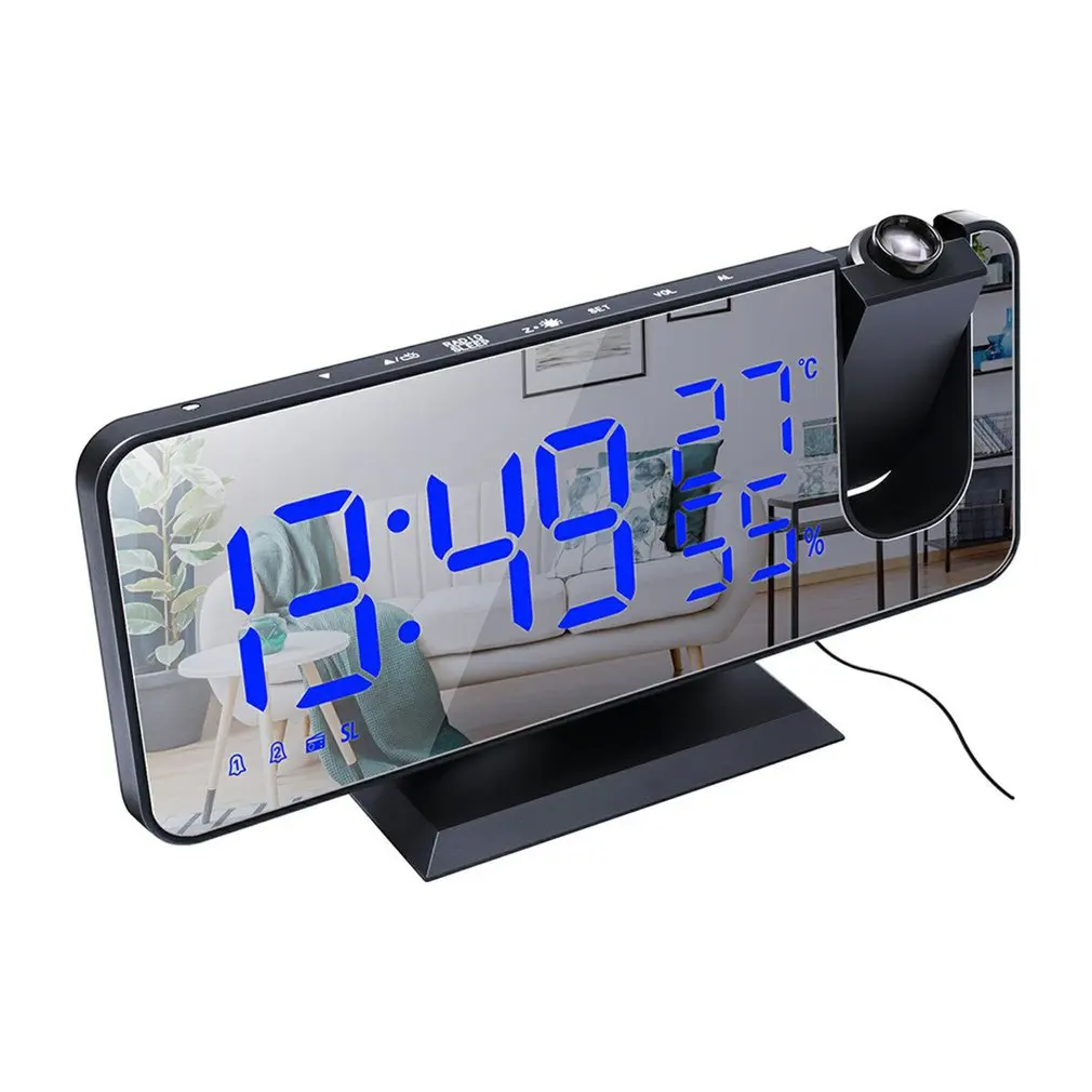 

Projection Alarm Clock 180°Projector With FM Radio Snooze Function 4 Dimmer Dual Alarm USB Charging Digital Clock