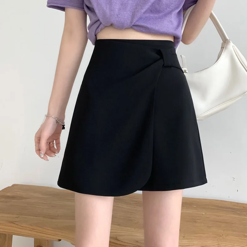 

Asymmetric Mini Skirt Women Short Solid Bow 2021 High Waist A-Line Skirt Korean Slim Elegant Girl School Mujer Faldas Female