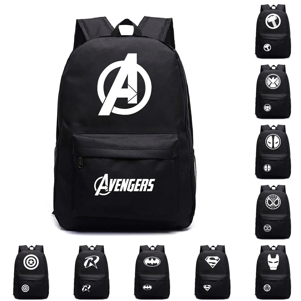 Черная детская школьная сумка с принтом супергероев рюкзак для учеников