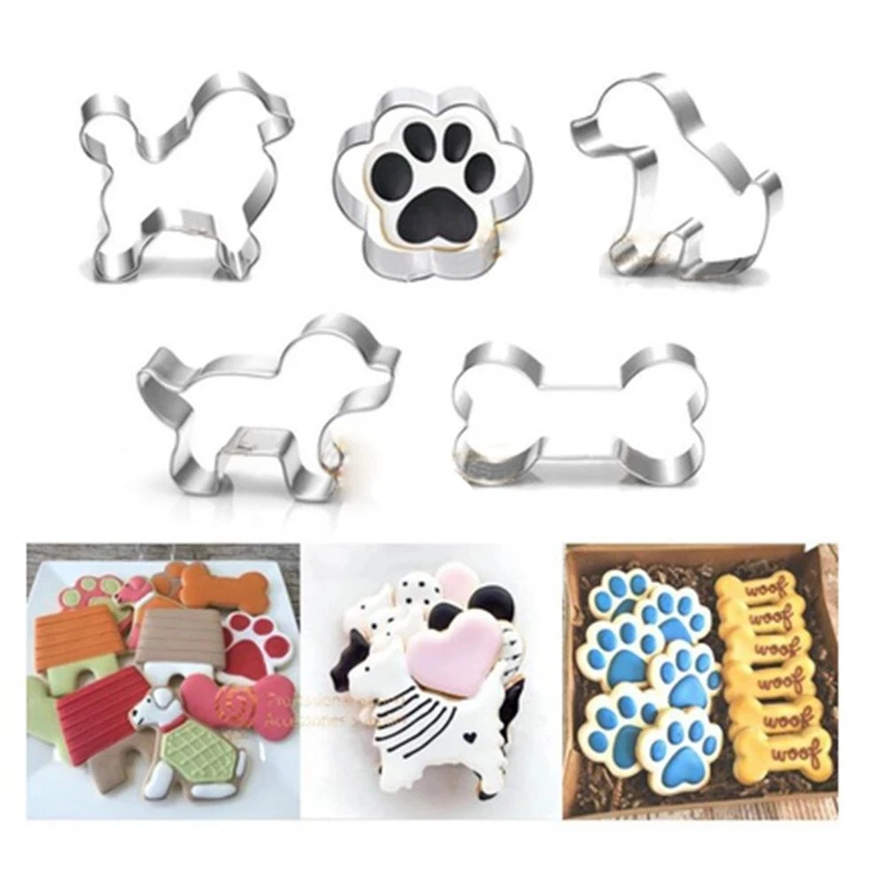 

5 Styles Animal Pet Dog Bone Paw Cookie Cutter Mold 3D Sugar craft Pastry Biscuit Fondant Cake Baking Mold DIY Cake Decorating