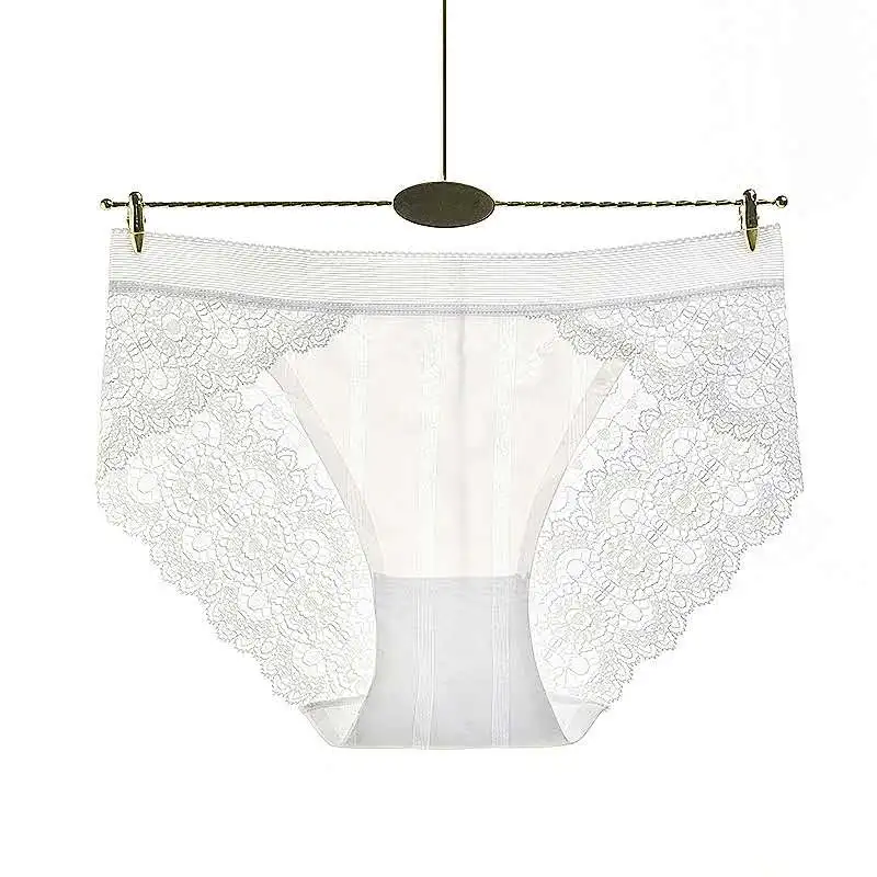 

Sexy ice silk underwear seamless cotton crotch antibacterial breathable comfortable low waist lace ladies briefs girl summer