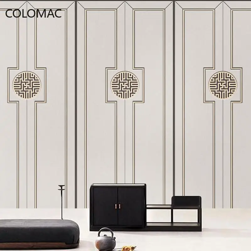 

Colomac Custom 3D Chinese Style Plaster Line Wallpaper Tea Room Bedroom Geometric Pattern Background Mural Dropshipping
