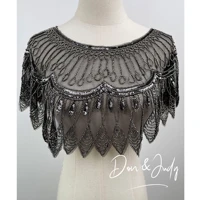 donjudy vintage flapper shawl sequin beaded short cape beaded decoration gatsby party mesh short cover up dress accessory 2021