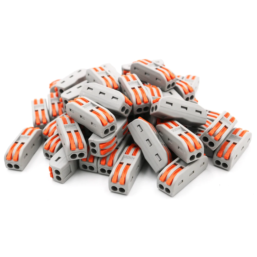 50pcs PT-2-2 2-pin extremely fast connector soft and hard wire pressing type terminal block compact cable rod | Обустройство дома