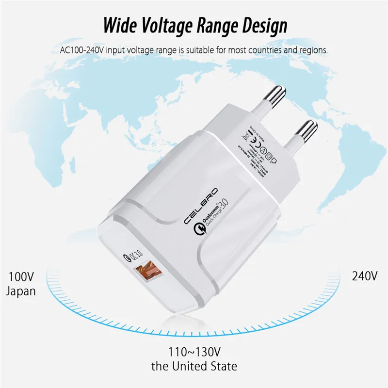 Quick Charge 3.0 QC USB Charger Wall Adapter for Xiaomi Mi 9 SE 9T cc9 cc9e Huawei Y9 nova 5 4 Honor 9x 10 fast charge 18W | Мобильные