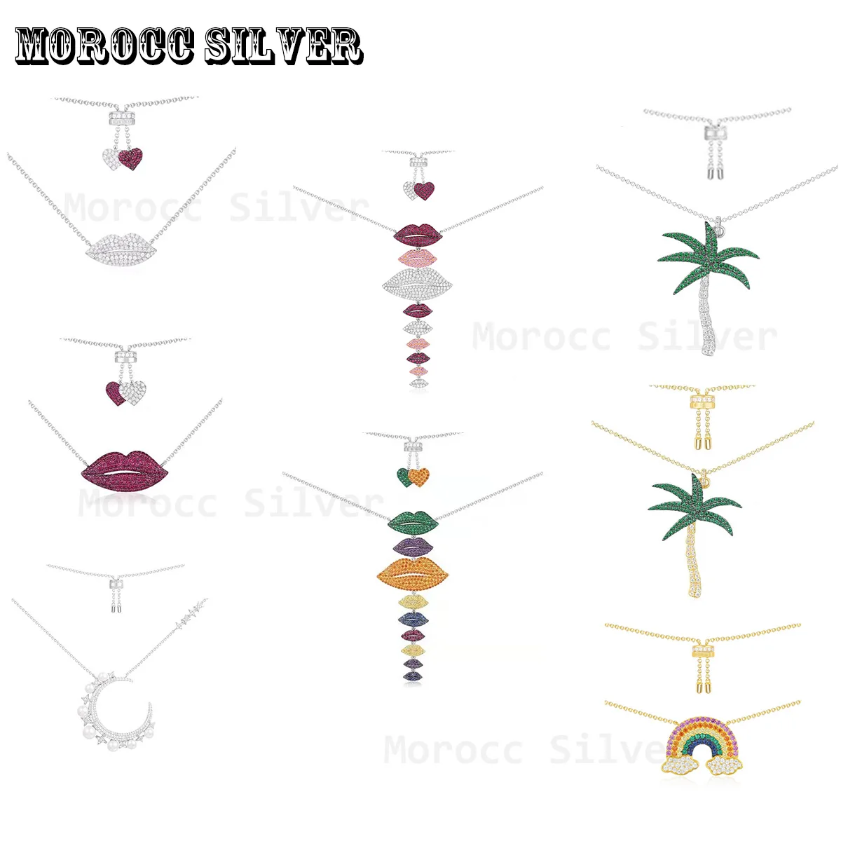 

S925 Sterling Silver Jewelry 1:1 Copy, Luxury High Quality Inlaid Crystal Lips, Sexy Fashion Tropical Coconut Women Necklace