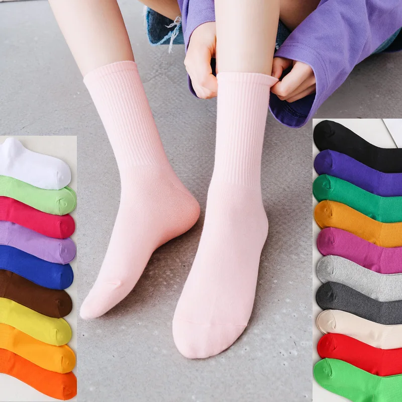 

Socks Women Spring and Summer Thin Section Japanese Mid-length Tube Breathable Pile Pure Color Korean JK