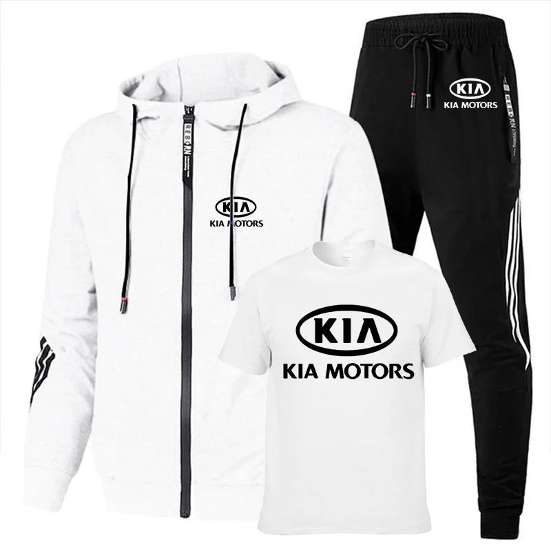 

Мужская хлопковая куртка с принтом логотипа автомобиля KIA, повседневная мужская куртка, свитер и брюки, костюм из трех предметов, весна-осен...