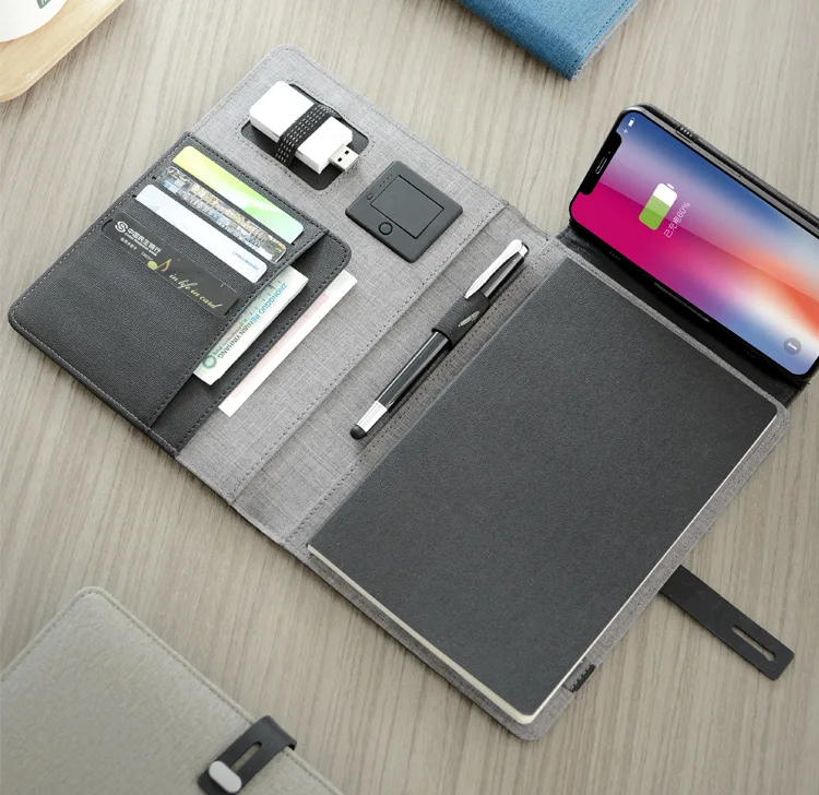 Multifuctional A5 business travel notebook composition book with 5000mAh power bank foldable mobile stand holder elastic belt | Канцтовары