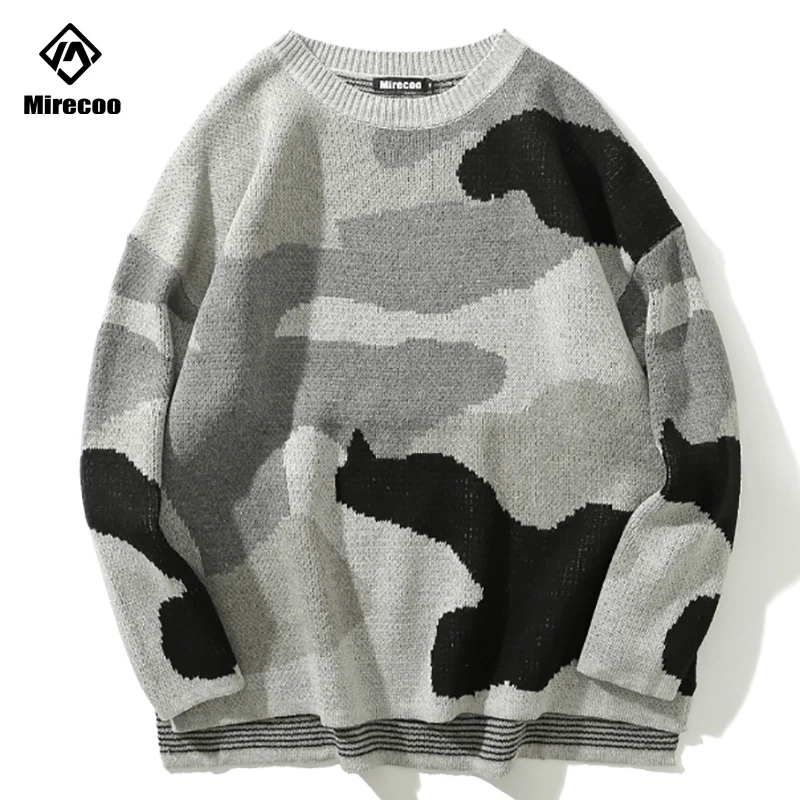 Мужской Камуфляжный свитер с круглым вырезом повседневный однотонный вязаный