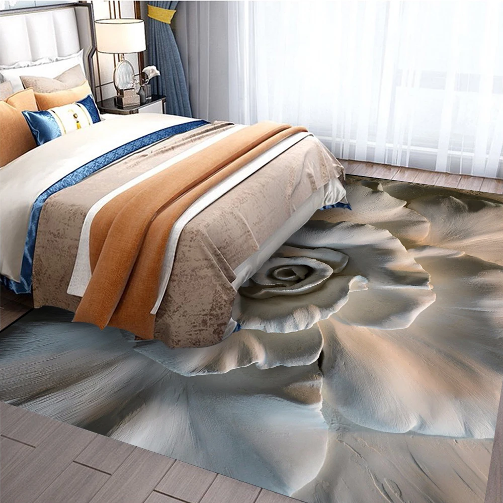 

Rose Flower Pattern Carpet Printed Flannel Area Rug Room Floor Printed Carpet for Living Room Bedroom Home Decorative Crapet Mat