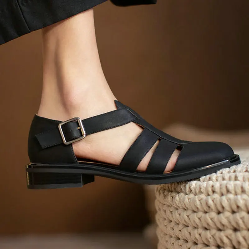 

Новый черный Цвета римские из натуральной кожи женские босоножки бренд круглый носок; Обувь на низком каблуке с пряжкой, повседневный или о...