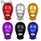 Взрослые Унисекс, мужские, женские, мужские блестящие металлические головные уборы с открытым ртом, маска на все лицо, капюшон для ролевых игр, костюм