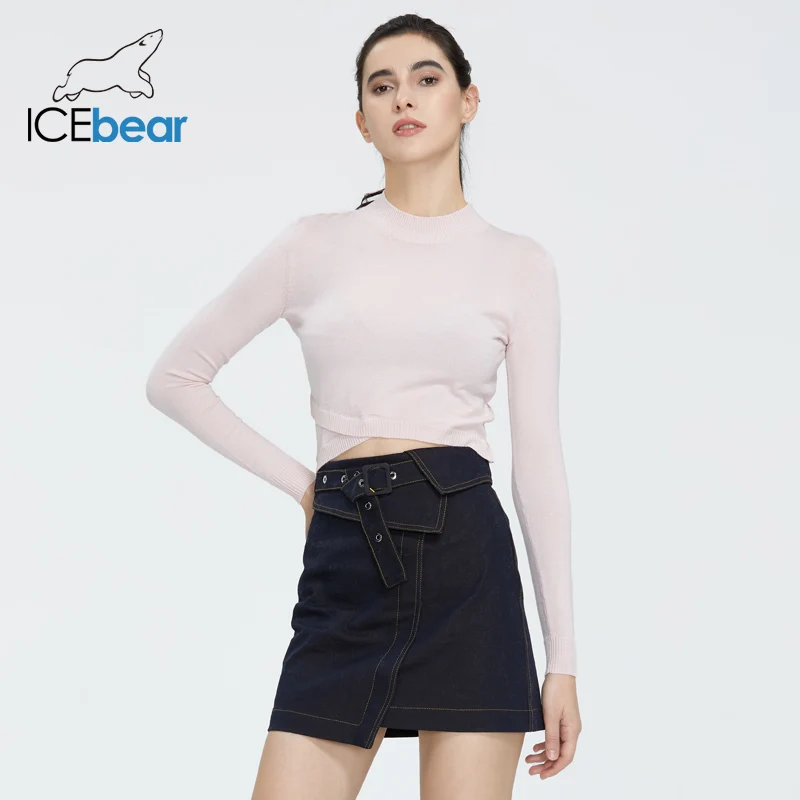 Icebear Новинка весны 2020 Женский базовый тонкий однотонный короткий пуловер с