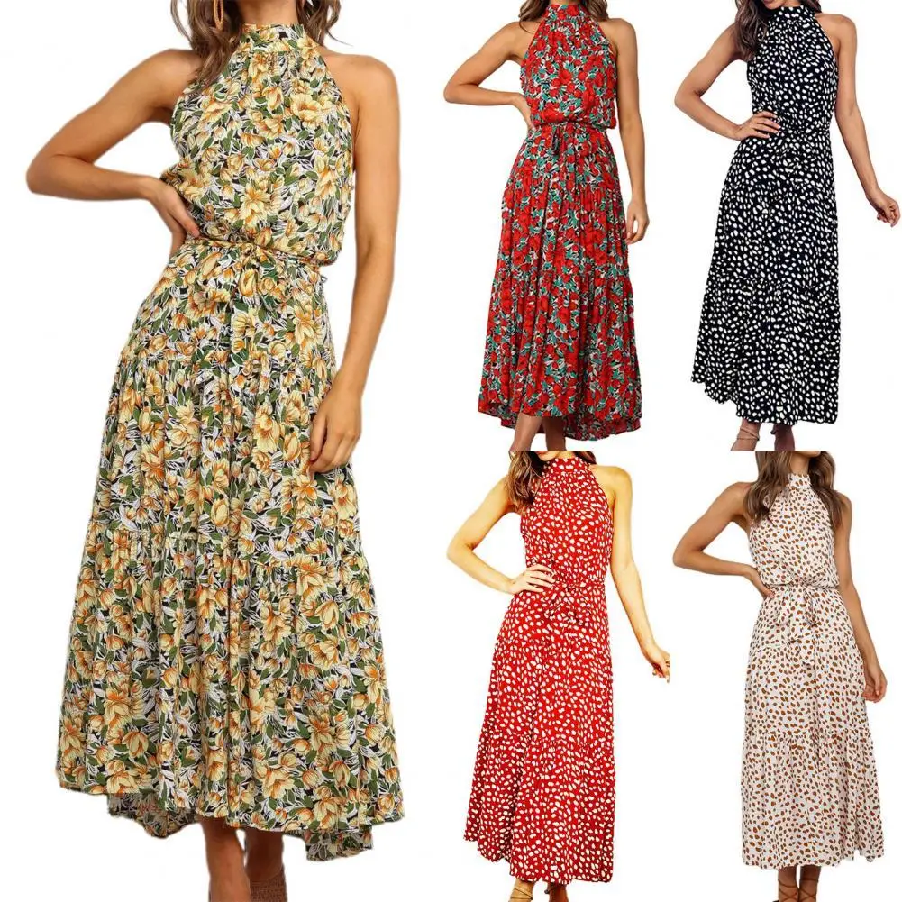 

Hot Sales 2021 Hot Sales Women Dot Print Off Shoulder Halter Strapless Midi Dress Sundress for Vacation