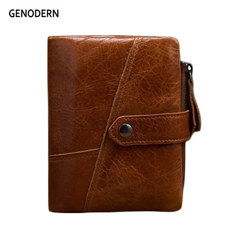

Короткий кошелек GENODERN мужской из натуральной кожи, бумажник из воловьей кожи на молнии, лоскутный клатч с монетницей