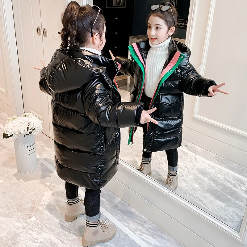 

Winter Girls Hooded Cotton Coat Long Children Padded Warm Thicken Jacket Kids Fashion Waterproof Outwear Casual Zipper Coats