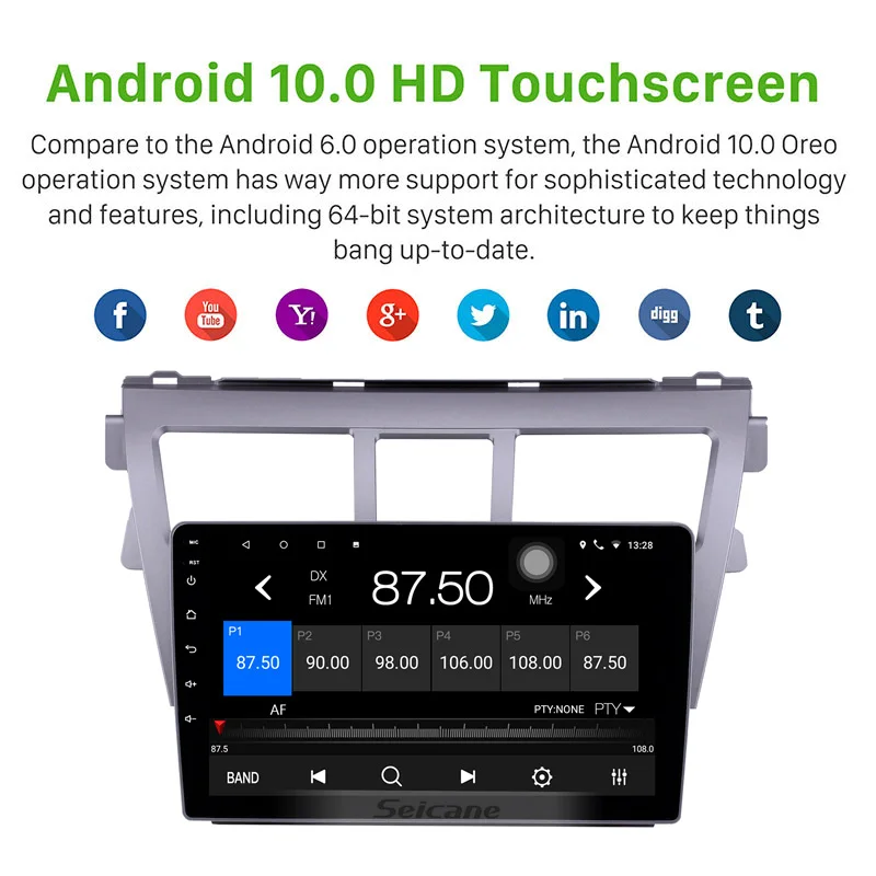 Seicane Android 10 0 2 + 32 ГБ Автомобильный GPS навигатор 9 дюймов радио для 2007 2012 Toyota VIOS