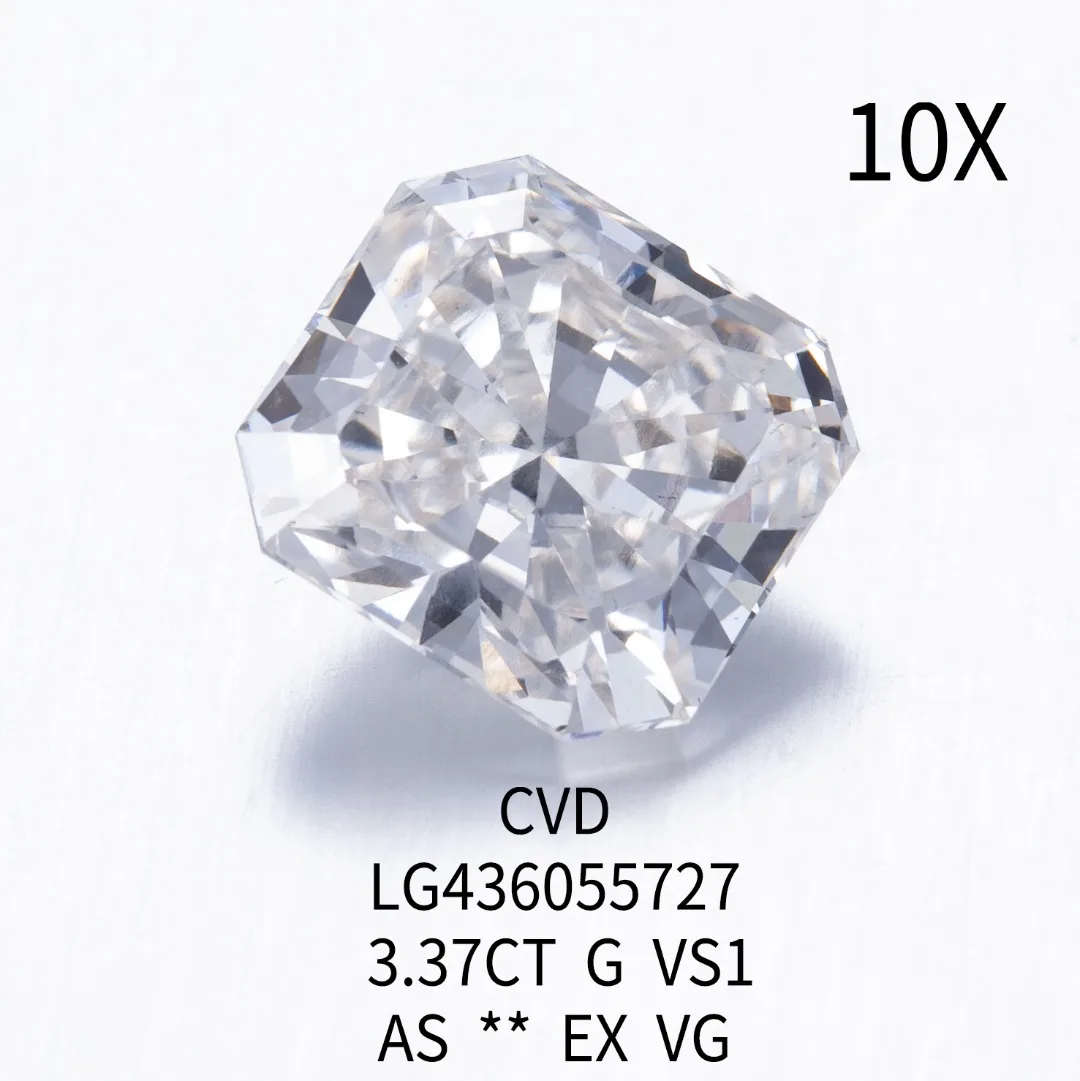 3.37ct  Radiant Lab Grown CVD Diamond G Color VS1 Clarity IGI Certificate