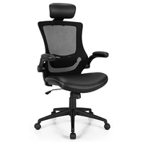 costway mesh back adjustable swivel office chair w flip up arms leather seat cb10245dk