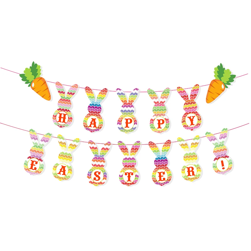

1set Happy Easter Decoration Paper Banner Rabbit Carrot Shape Decorations Birthday Party Bunting Garland Baby Shower Supplies