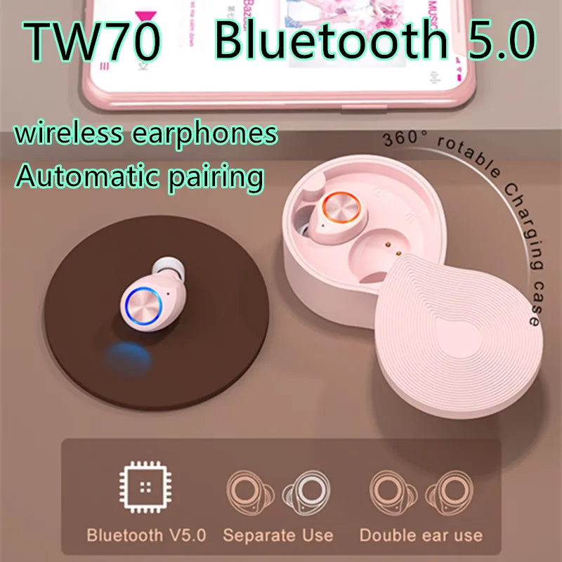 

TW70 Wireless Earphone Bluetooth5.0 Waterproof Headset Sport Earbuds Mini Stereo Sound Music Headphone For Huawei Xiaomi Iphone