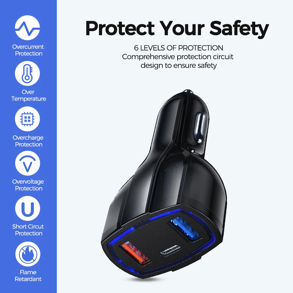 

YKZ 30W PD USB C Car Charger Quick Charge 4.0 3.0 QC3.0 Phone Charger Type C Fast Charging For iPhone 12 Xiaomi Huawei Samsung