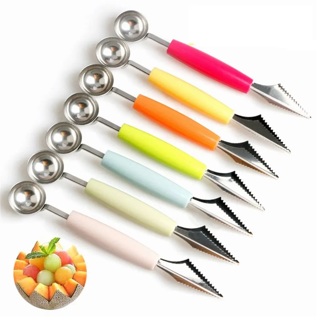 

T Double Head Stainless Steel Fruit Digging Ball Spoon Corrugated Carving Knife Watermelon Fruit Platter Digging Spoon