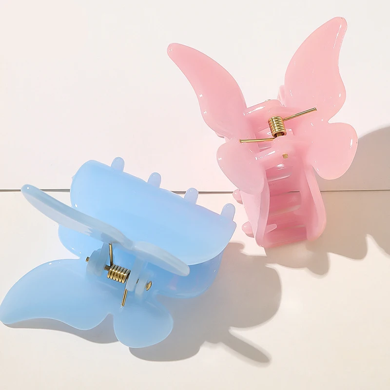 

New Large Acrylic Hair Claws Resin Butterfly Hairpins Women Rectangle Duckbill Candy Color Jelly Hair Barrettes Hair Accessories