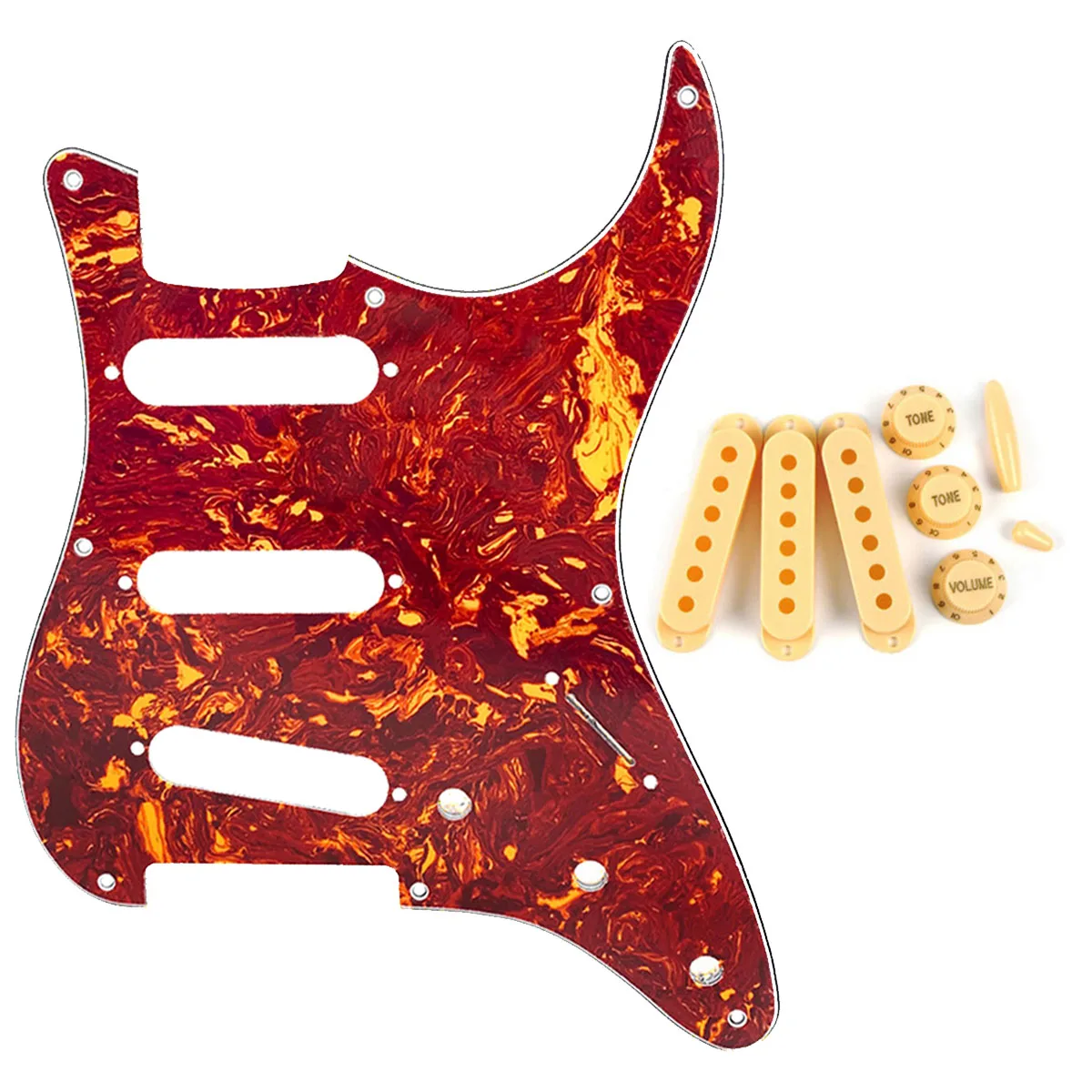 

FLEOR Set of Vintage ST Pickguard 8 Hole Electric Guitar Scratch Plate + 48/50/52mm Pickup Covers 2T1V Control Knobs Tips