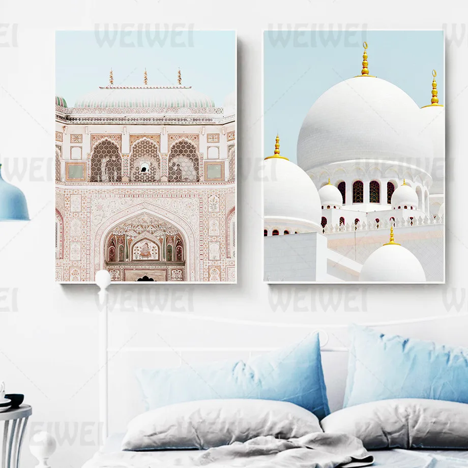 

Taj Mahal Canvas Painting Architecture Landscape Poster World Famous Place Room Decoration Wall Pictures for Living Room Posters