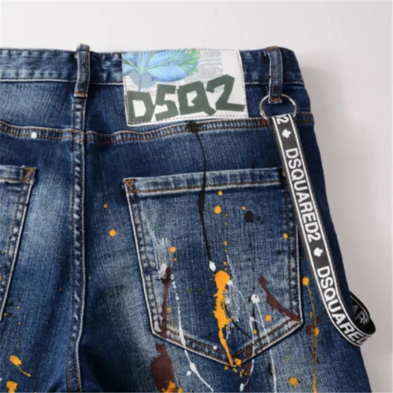 

New summer Style dsq brand Italy jeans men Shorts jeans Men denim trousers straight paint Slim blue hole Shorts jeans for men