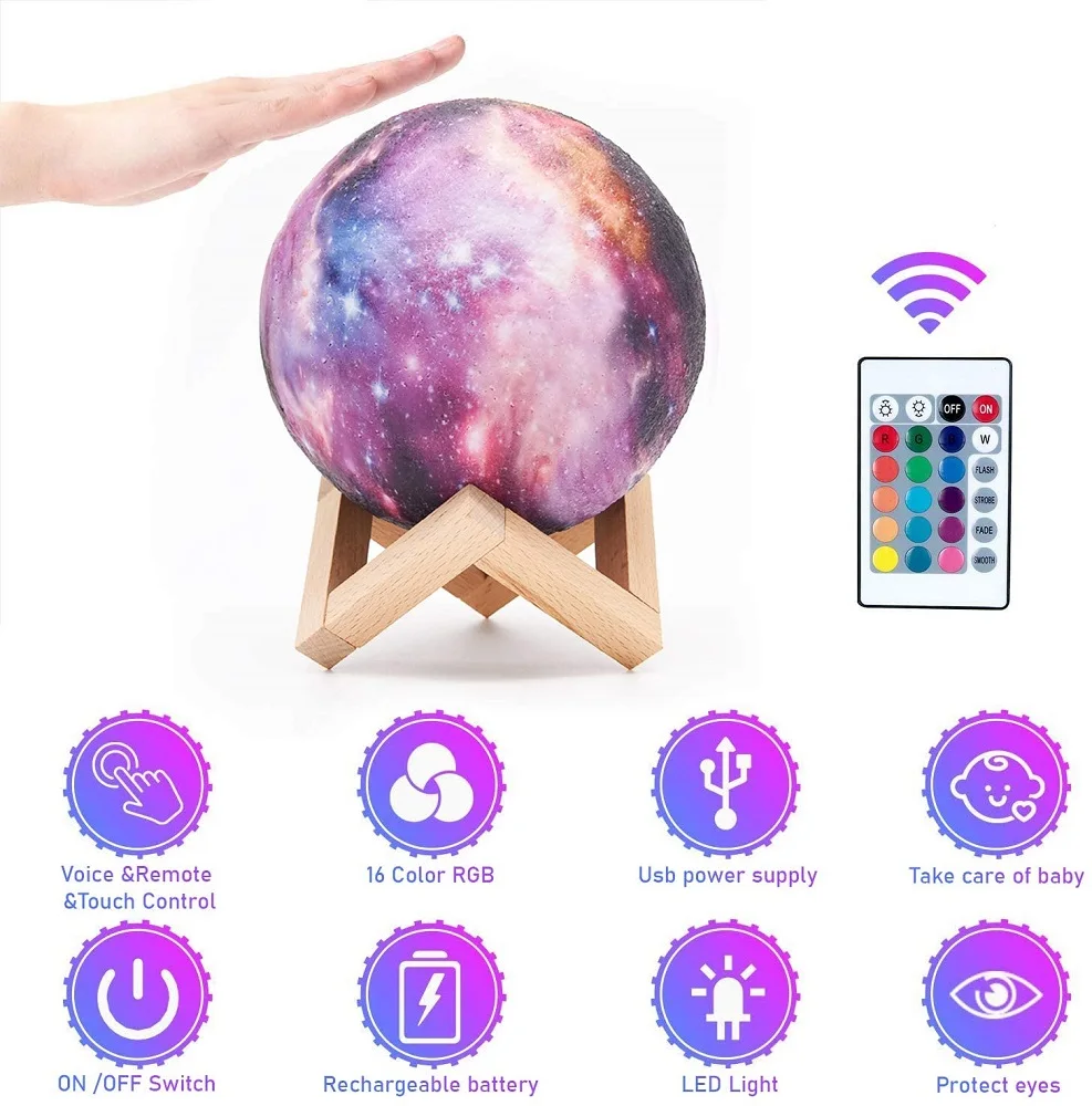 16 видов цветов 3D Печати Луна лампы ночные светильники Красочные Изменение