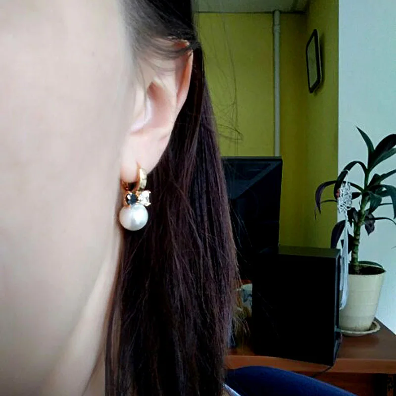 Женские серьги с пресноводным жемчугом в форме сердца кристаллами Золотые