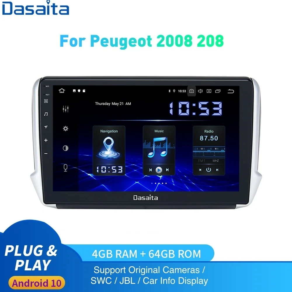 

For Peugeot 2008 208 Multimedia 2012 2013 2014 2015 2016 2019 Android 10.0 Auto Radio 1Din DSP HD IPS 1280*720 Carplay 4Gb+64Gb
