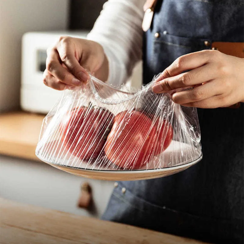50/100PCS Disposable Food Cover Plastic Wrap Elastic Lids For Fruit Bowls Cups Caps Storage Kitchen Fresh Keeping Saver Bag | Дом и сад